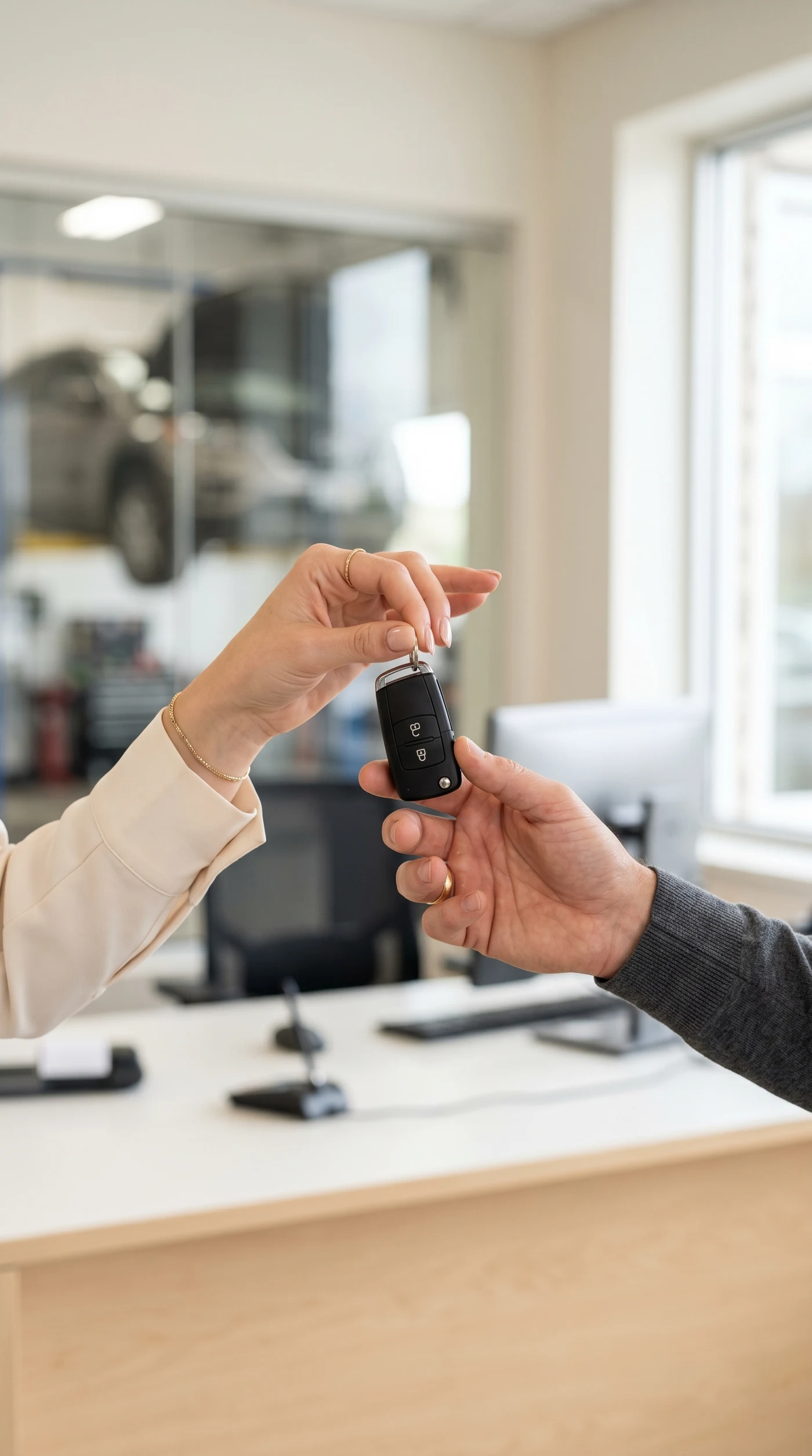 Handing over the keys to the customer at the Nova Umbra workshop, after fully managing the accident claim